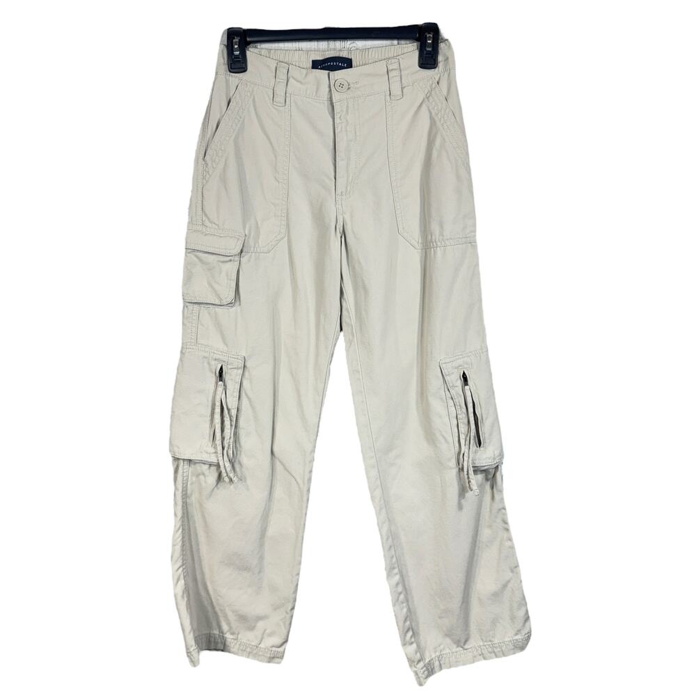 Aeropostale X-Small Canvas Utility Cargo Pants Mid-Rise Pockets Zip-Fly Wide Leg